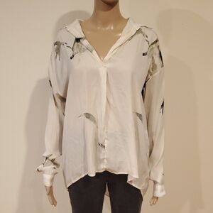 grade & gather oversized silky watercolor print blouse